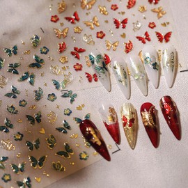 5D Embossed Butterfly Nail Stickers Crystal Soft Gel Nail Art Stickers Spring Butterfly Nail Decals Golden Self-Adhesive Nail Decals for Women Acrylic Nails Manicure DIY Nail Supplies 2 Sheet