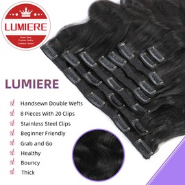LUMIERE Body Wave Clip In Hair Extensions Real Human Hair Seamless Clip In Hair Extensions For Black Women 120g Grade 10A Brazilian Remy Hair 8Pcs With 20Clips Double Wefts Natural Black 24 Inch
