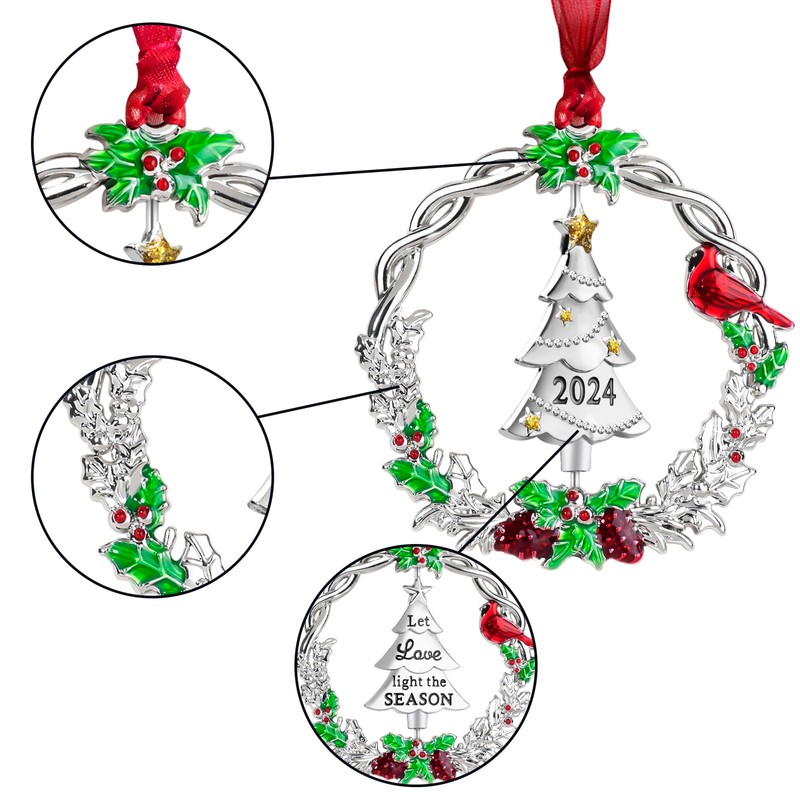 Mulumu 2024 Christmas Tree Ornament Metal Silver Hanging Rotatable Design