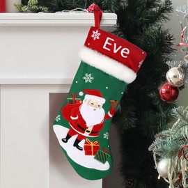 Christmas Stockings, 18" Large Christmas Stocking with Exquisite Embroidery Snowman, Santa, Reindeer, Traditional Classic Red and Green Design, Xmas Stockings for Family Christmas Holiday Decorations