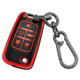 EKALA for GMC Chevy Key Fob Cover Case with Keychain, 5 Buttons Soft TPU Key Case Shell Fit for Chevy Cruze Camaro Malibu Equinox Impala Buick GMC Flip Folding Key Fob Shell (CL-Chv-5F-R)