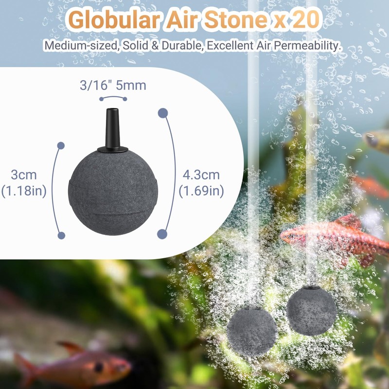 Moonorange 20 Pack 1.18 Inch Aquarium Air Stones, Long Lasting