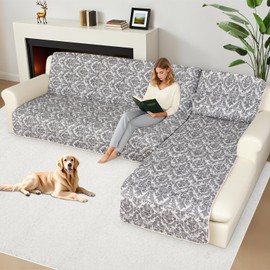 ALIECOM Sectional Couch Covers 100% Waterproof L Shape Sofa Cover Washable 2 Piece Printed Sectional Slipcovers with Chaise Pet Friendly Furniture Protector for Dogs (Large, Floral Khaki)