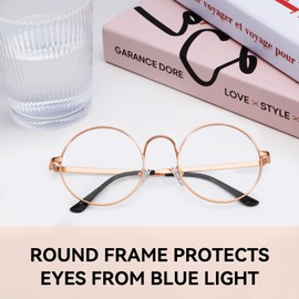 Dollger Retro Round Glasses Clear Lens Non-Prescription Blue Light Glasses for Men Women Metal Circle Frame