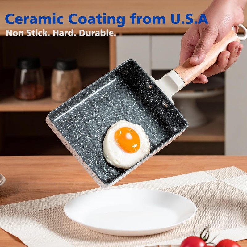LISOS Ceramic Coating Square Japanese Tamagoyaki Omelette Small Skillet, Non-stick