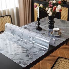 OstepDecor Floral Table Protector 42 x 84 Inch 1.5mm Thick Plastic Table Cover Rectangle Dining Table Top Protector Tablecloth Protector PVC Table Pad Mat for Kitchen, Wooden Table & Hardwood Floor