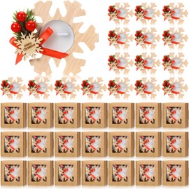 Threlaco 50 Pcs Christmas Wood Candle Holders Bulk Snowflake Tealight Candle Table Centerpiece Church Candle Holders Christmas Candle Favors Souvenirs for Guest Christmas Home Weeding Decor (Light)