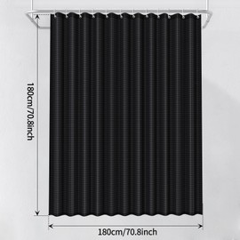 LUKDUNG Waffle Shower Curtain, 180 x 180 cm, Waffle Shower Curtain, Washable Textile, Polyester Fabric Shower Curtain with 12 Shower Curtain Rings, Black