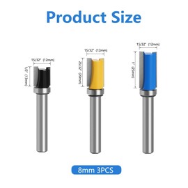 Wjelet Pack of 3 8 mm Flush Cutter Shaft Milling Cutter Router Cutter Ball Bearing Top High-Quality Ent Flush Cutter for Wood Cutting