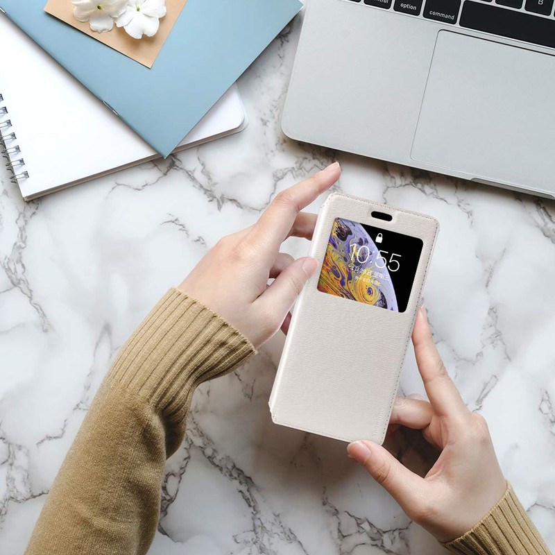 Shantime Viewable Window Leather Flip Case Compatible with AGM Glory