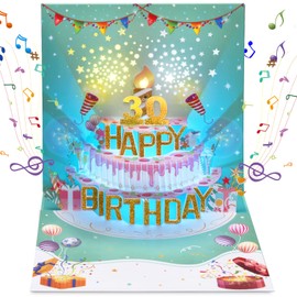 30th Birthday Cards, 3D Pop Up Musical Blowable LIGHT Happy Birthday Cards with Music and Cheers Sound, Popup Greeting Birthday Gifts Card for Women, Men, Sister, Brother, Son, Daughter Turning 30 Years Old
