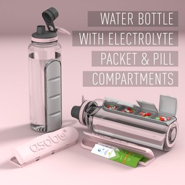 asobu Electrolyte Large Sports Water Bottle with Interchangeable Packet and Pill Storage Compartments Durable Tritan 40oz (Pink)