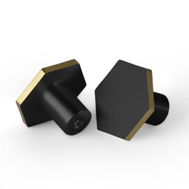 MODMONE 1.18" Cabinet Knobs Solid Brass Dresser Knobs Black Gold Cabinet Knobs Hexagonal Brushed Black Gold Dresser Knobs for Cabinets, Drawers, Lockers, Shoe Cabinets, Closet 25PACK