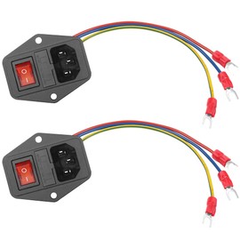 PNGKNYOCN 6A 250V Rocker Switch Power Socket Inlet Module Plug 10A Fuse with Indicator Light 18 AWG Cable 3 Pin IEC320 C14, for Household Appliances or DIY Device（2-Pack）