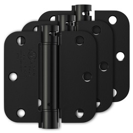 Luxbaro 3 Pack Self Closing Door Hinges 3.5 Inch, Matte Black Spring Loaded Hinges with 5/8'' Radius Corners, Adjustable Tension for Garage, Front Door, for Left and Right Hand Door, UL Listed