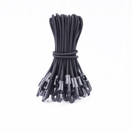 VirtuGro 30 Pcs Small Bungee Cords with Hooks 6 Inch Short Elastic Cords with Hooks, Black Elastic Rope Shock Cords Bungee Straps for Camping Tarp Tents Garden Furniture Netting Tarpaulin Hooks