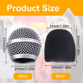 PMELCXD Premium Quality Microphone Heads Made of Fine Material for Shure SM - Set of 4, Compatible with Shure SM58, SM58S, SM58LC, SA-M30, SV100 - Improve Microphone Performance