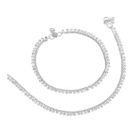 Efulgenz Indian Silver Tone Bell Charms Tassel Chain Anklet Set Bracelet Payal Foot Jewelry