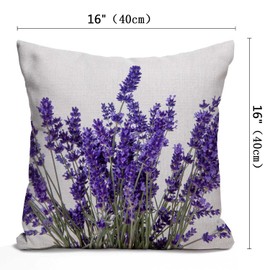 Nphuriy Throw Pillow Case Lavender Flowers Cotton Linen Square Cushion Cover Standard Pillowcase for Men Women Home Decorative Sofa Armchair Bedroom Livingroom 16 x 16 inch