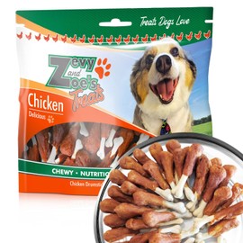 Zevy and Zoe's All Breeds Dog Treats, 11 oz. Training Treats, Rawhide Free Chicken Sticks Wrapped Dog Chews on a Drumstick Calcium Bone