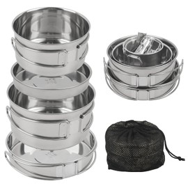 Camping Grill Cooking Cookware Kit: GEEKHOM 14PCS Stainless Steel Camping Pots and Frying Pans, All-in-One Outdoor Portable Camp Cookset Grilling Tools for Backpacking & Campfire (1-2 Person)