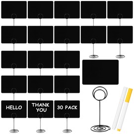 30 Pack Small Chalkboard Label with Metal Stand 4"x3" Plastic Mini Chalkboard Signs with 2 Water Based Chalk for Food Buffet Party, Blackboard for Message Board Signs