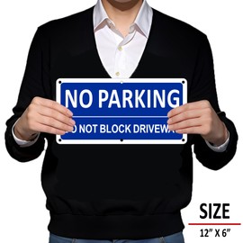 KooMate (2 Pack) Premium Aluminum No Parking Do Not Block Driveway Sign, 12" X 6" Metal No Parking Signs for Driveways, Easy Mounting, Rust Free, No Fade, Weather-resistant (BLUE)