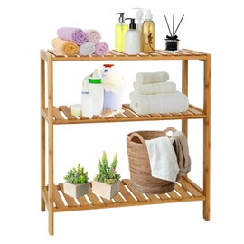 Sangsan Bamboo Storage Shelf - 3 Tier Bathroom Rack Organizer Free Standing Storage Shelving Unit Towel Shelf for Kitchen, Living Room, Bedroom