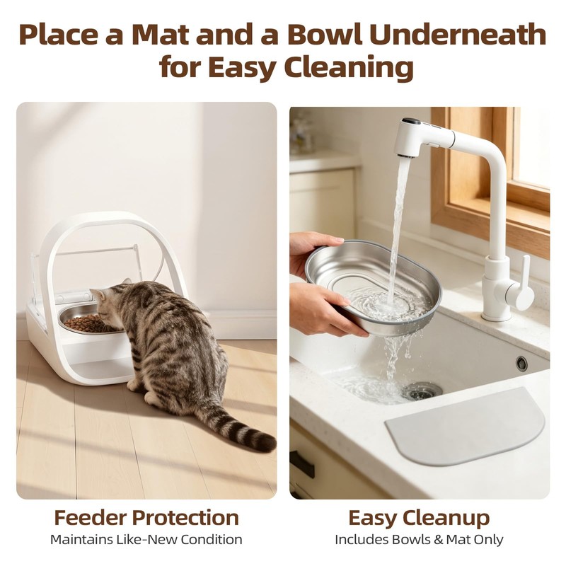 2 Bowls Stainless Steel Bowl Set for Automatic Microchip Pet