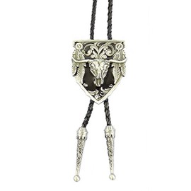 AW-Collection Bolo Tie Western Tie Arrowhead with Longhorn Skull Feathers Line Dance, Silver/black