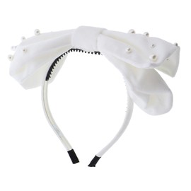 Motique Accessories Large Soft Velvet Bow Headband with Pearls for Women and Girls - White