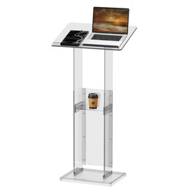 Acrylic Podium Stand with Storage Shelf, 45.5" Modern Clear Lectern with Reading Platform for Classroom, Weddings, Conference, Concert, Professional Presentation Podiums
