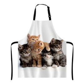 Wasach Kittens Family Cats Bib Apron with Adjustable Neck for Men Women,Suitable for Home Kitchen Cooking Waitress Chef Grill Bistro Baking BBQ Apron