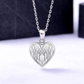 Jinlou Urn Necklace for Ashes Sterling Silver Forever in My Heart Cremation Jewelry for Women (2 Angel Wings urn)