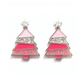 Christmas Tree Earrings For Women Acrylic Christmas Holiday Earrings Colourful Star Glitter Christmas Tree Drop Dangle Earrings Christmas Gifts Party Jewelry Festival Decoration-Star Pink