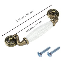 Chinflly 4 PCS Ceramic Handles Pulls,4.5 Inch / 115 mm Hole Distance Antique Crack Drawer Dresser Pull Handles for Kitchen Closet Cupboard,Brown