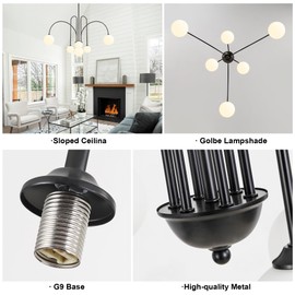 Black Sputnik Chandelier,6 Lights Modern Chandelier for Dining Room Mid Century Chandelier Large L49” Ceiling Pendant Light Fixtures with Milk Glass Globe Shades for Foyer Living Room Kitchen Island