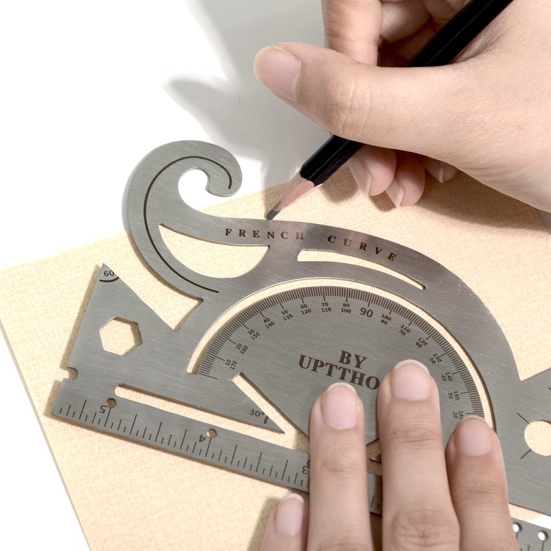 UPTTHOW Leather Tools French Curve Protractor Triangles Andcircle Gauge All-in-one