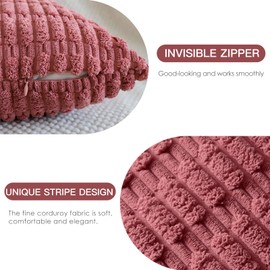 JOTOM Set of 2 Corduroy Soft Striped Cushion Covers 45x45 cm Decorative Throw Pillow Covers Square Cushion Case Home Boho Decor Pillow Cases for Couch Sofa Bedroom 18x18 Inch (Cranberry Red)