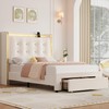 HITHOS Upholstered Twin Led Bed Frame with Charging Station and