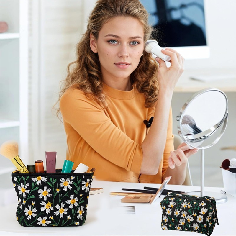 MUNSKT 3-Piece Daisy Print Cosmetic Bag Set for Women, 1