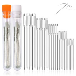 Redamancy 50 Pcs Large Eye Needles, 5 Sizes Big Eye Hand Sewing Needles, Steel Yarn Knitting Needles, Darning Needle in a Clear Tube Upholstery Needles Set, 1.6” 1.8” 2” 2.2” 2.4”