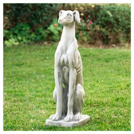 Glitzhome Sitting Dog Garden Statue, Outdoor Statue Garden Lawn Greyhound Sculpture Decorative Animal Guardian Sentinel for Driveway Porch Patio 32 Inch