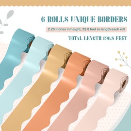 TaoBary 6 Rolls 196.8 ft Colorful Borders for Bulletin Board, Scalloped Trim Fall Bulletin Board Decorations for Autumn Thanksgiving Classroom Decor (Fall Boho Groovy)