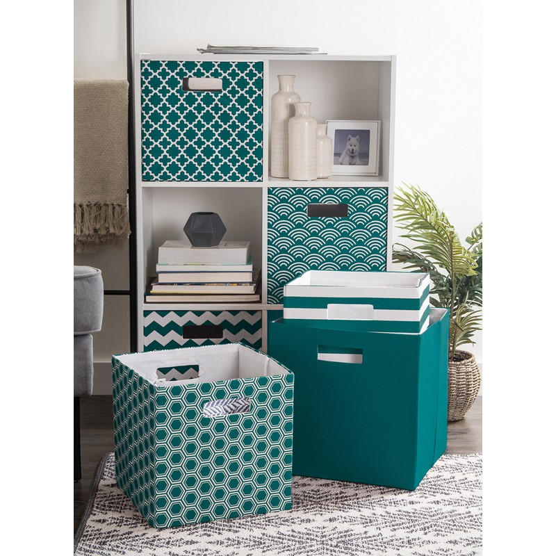 DII Poly-Cube Storage Collection Hard Sided, Collapsible Solid, Large, Teal
