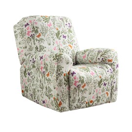 CRFATOP Printed Recliner Cover with Pockets Single Reclining Slipcover 4-Pieces Lazy Boy Recliner Sofa Chair Cover with Elastic Bottom for Recliner Furniture Protector for Kid Pet,A18