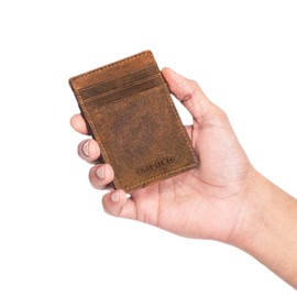 STILORD 'Mago' Magic Wallet with Coin Compartment Made of Real Leather for Men Credit Card Holder RFID Protection Small Wallet in Vintage Look, Bergamo - Brown, coin purse