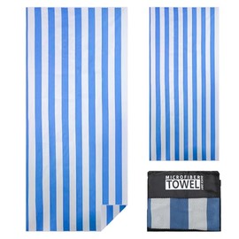 Microfibre Beach Towels for Adults Women Men Extra Large Lightweight Quick Dry Sand Free Travel Towel Double Sided Printing for Swim Sports with Mesh Bag 80×180cm Blue Stripes 1 Pack