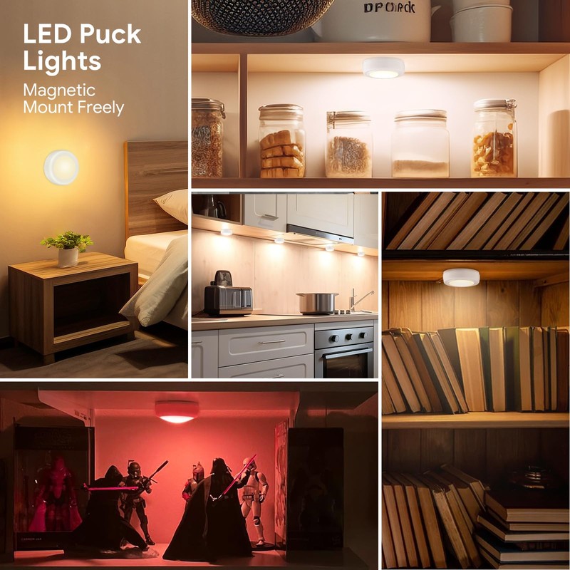 Yiliaw LED Puck Lights with Remote Control, AA Battery Operated,