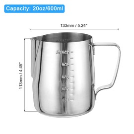 uxcell Milk Frothing Pitcher with Scale Lines, 20oz/600ml Espresso Steaming Pitcher Stainless Steel Coffee Machine Accessories Tools Steamer Froth Pitcher Milk Jug Cup with Pen